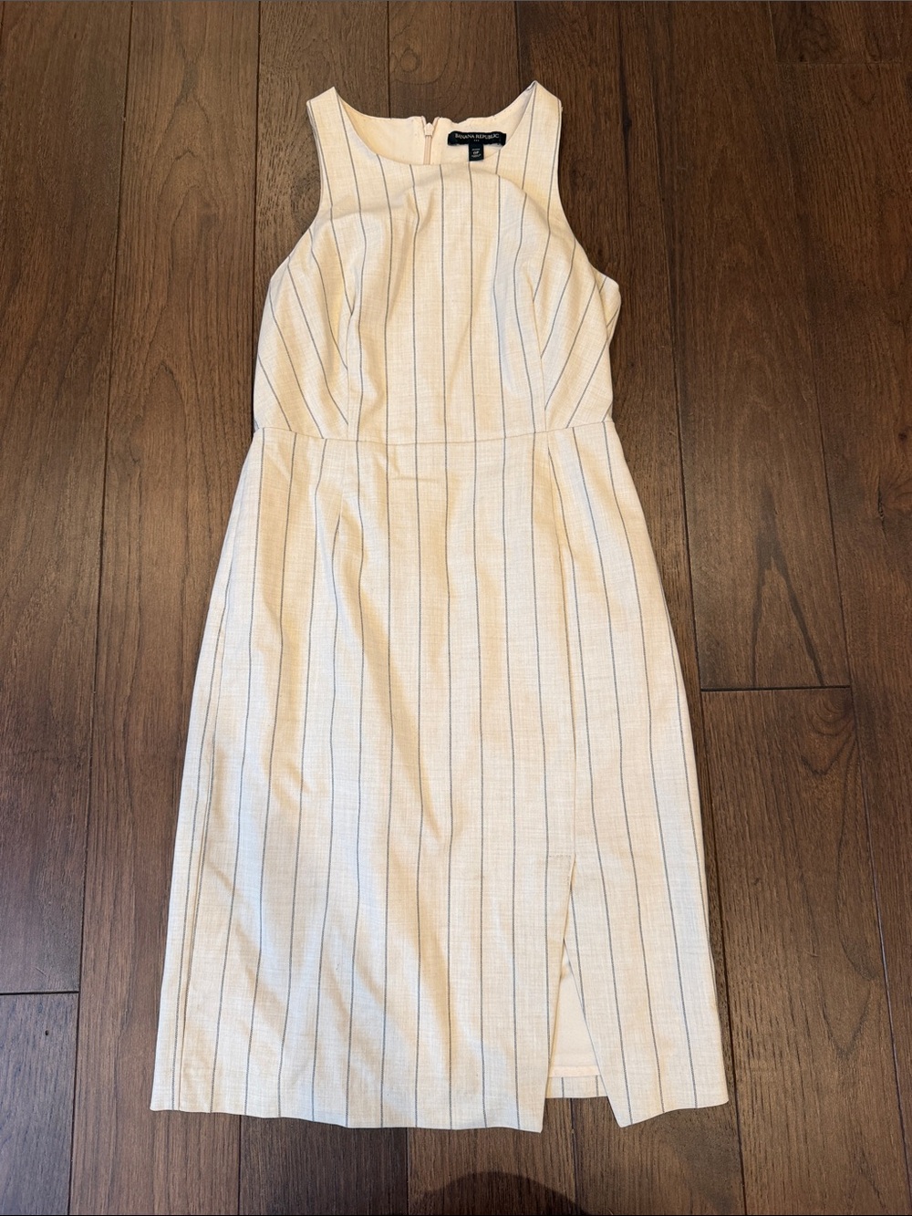 Banana Republic Cream Pinstripe Sheath Midi Dress Size 0P - C72-110